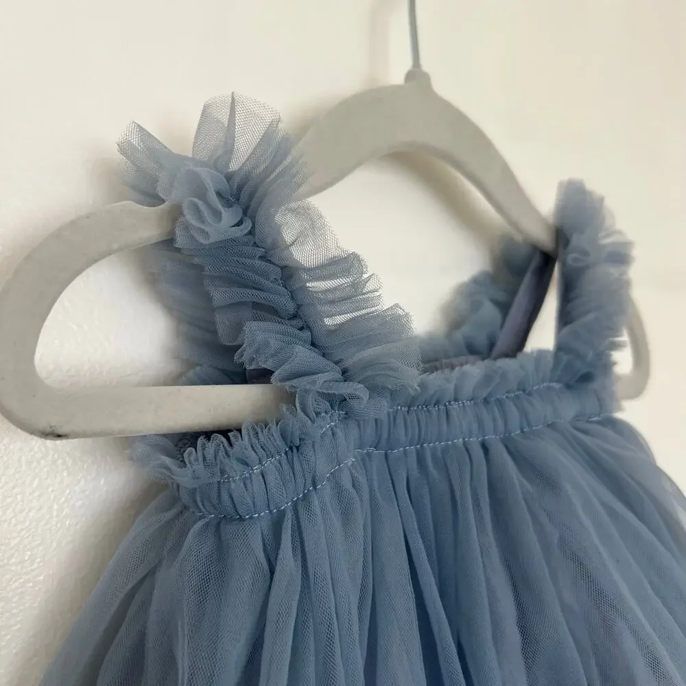 Blue Tulle Tutu Ruffle Baby Dress, Size 70 (6 Months) Wedding Birthday Occasion